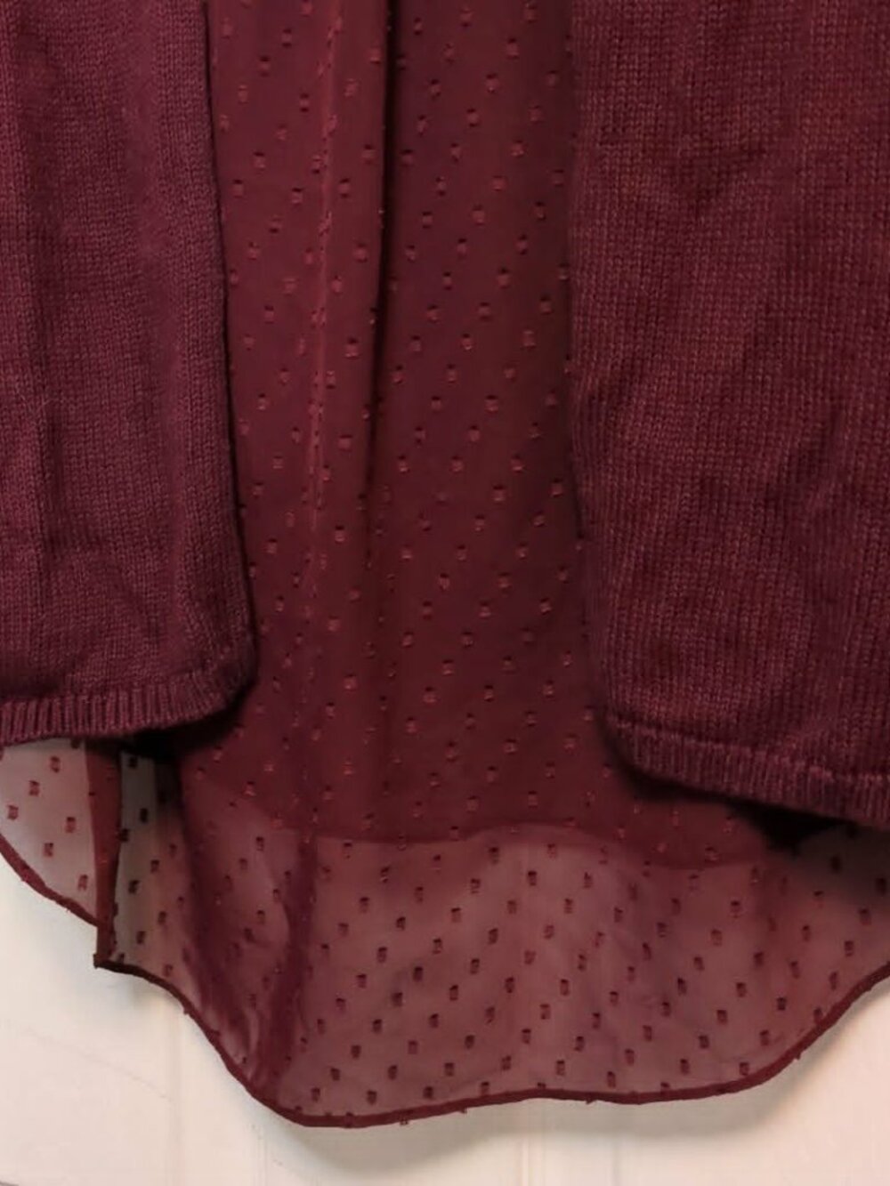Lucky Brand Layered Sweater Sz M Chiffon Flyaway Back Maroon Romantic Feminine - Picture 7 of 8